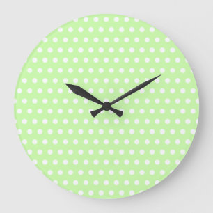 White and Green Polka Dot Pattern. Spotty. Large Clock