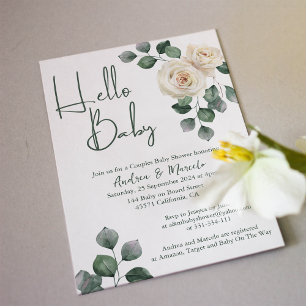 White and Green Rose Couples Baby Shower Invitation