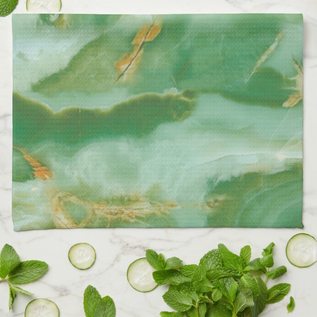 White and green stone texture kitchen towel (Folded)