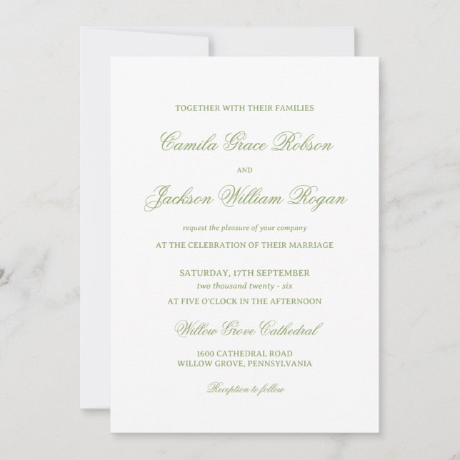 White and Green Wedding Invitation (Front)