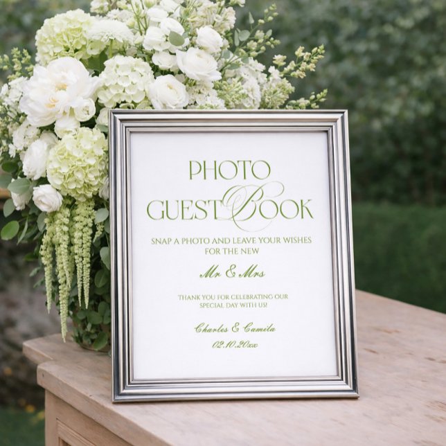 White and Green Wedding Photo Guest Book Poster (Creator Uploaded)