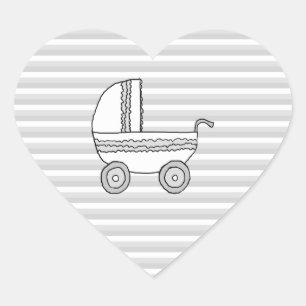 White and Grey Baby Pram. Heart Sticker