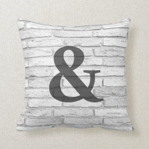 White and Grey Brick Country Ampersand Throw Pillow