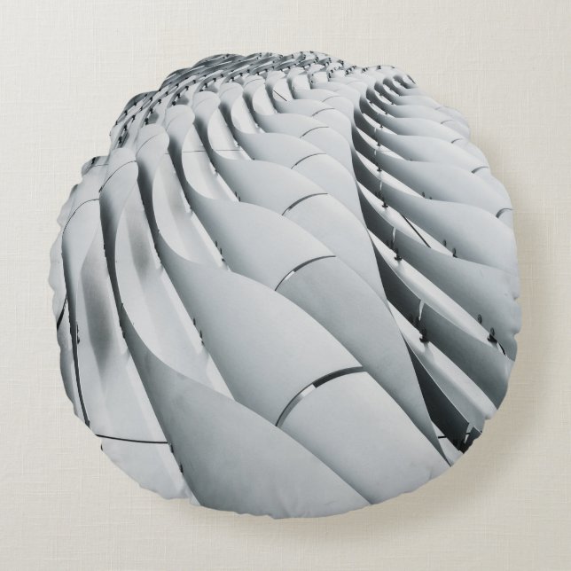 White and grey building structure round pillow (Front)