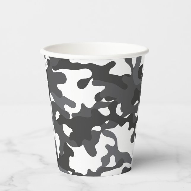 White and Grey Camouflage Paper Cups (Front)