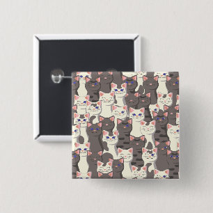 White and grey cats pattern 2 inch square button