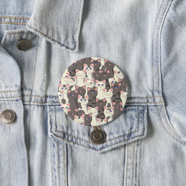 White and grey cats pattern 3 inch round button (In Situ)