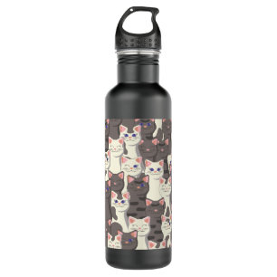 White and grey cats pattern 710 ml water bottle