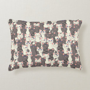 White and grey cats pattern accent pillow