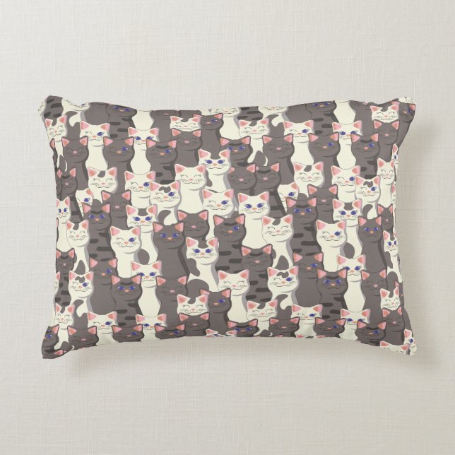White and grey cats pattern accent pillow (Front)