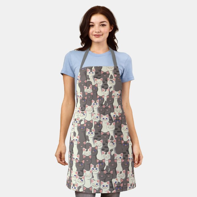White and grey cats pattern apron (Worn)