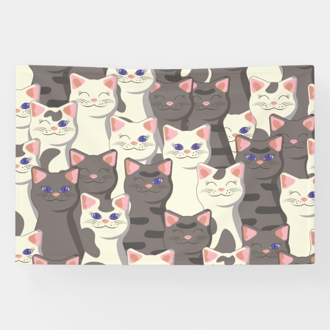 White and grey cats pattern banner (Horizontal)