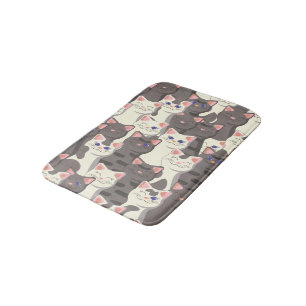 White and grey cats pattern bath mat