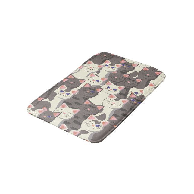 White and grey cats pattern bath mat (Angled)