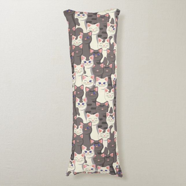 White and grey cats pattern body pillow (Front Vertical)