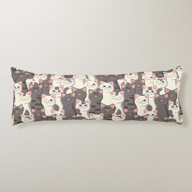 White and grey cats pattern body pillow (Front)