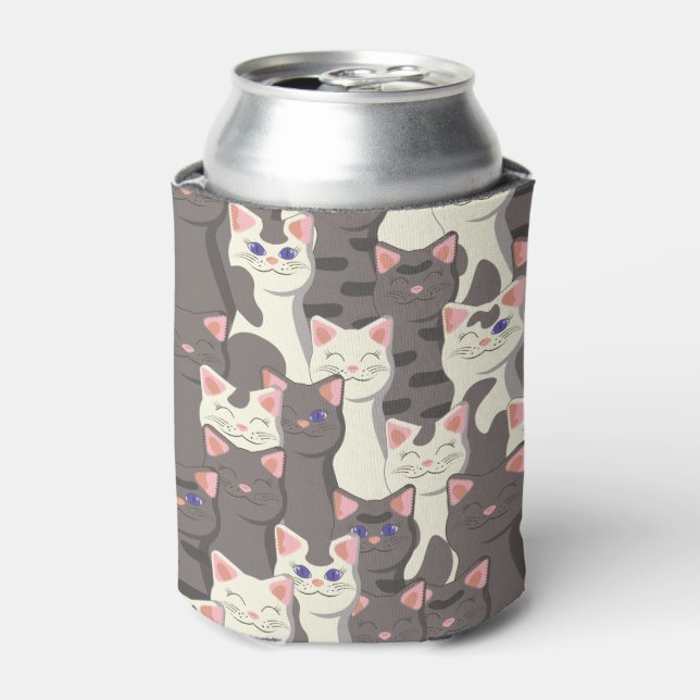 White and grey cats pattern can cooler (Can Front)