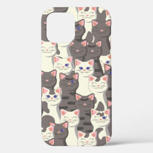 White and grey cats pattern iPhone 12 case