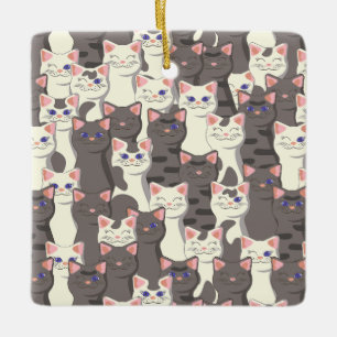 White and grey cats pattern ceramic ornament
