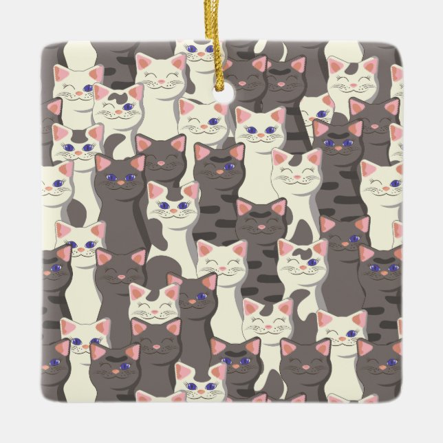 White and grey cats pattern ceramic ornament (Front)