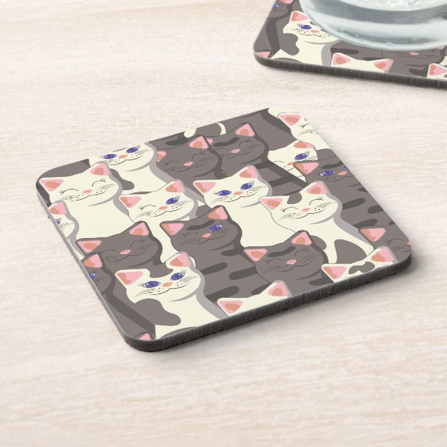 White and grey cats pattern coaster (Left Side)