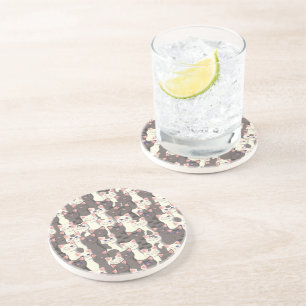 White and grey cats pattern coaster