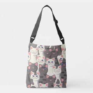 White and grey cats pattern crossbody bag