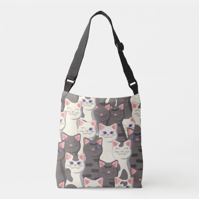 White and grey cats pattern crossbody bag (Front)