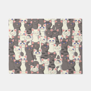 White and grey cats pattern doormat