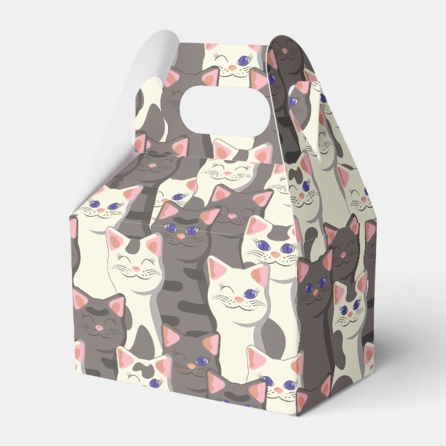 White and grey cats pattern favor box (Front Side)