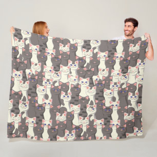 White and grey cats pattern fleece blanket