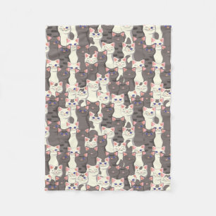 White and grey cats pattern fleece blanket