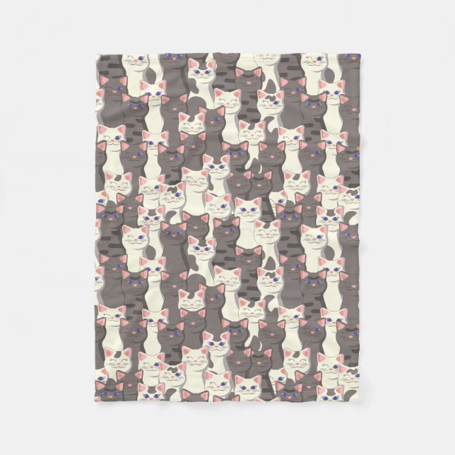 White and grey cats pattern fleece blanket (Front)