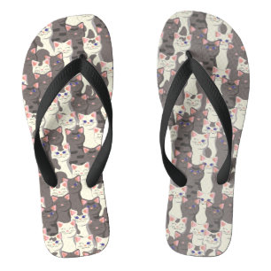 White and grey cats pattern flip flops