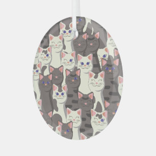 White and grey cats pattern glass ornament