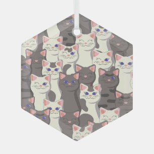 White and grey cats pattern glass ornament