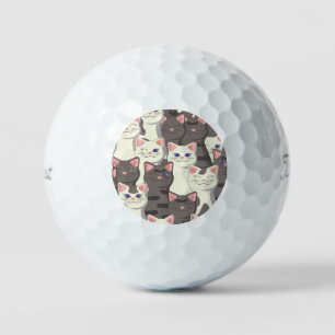 White and grey cats pattern golf balls