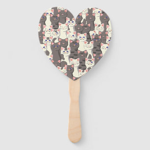 White and grey cats pattern hand fan