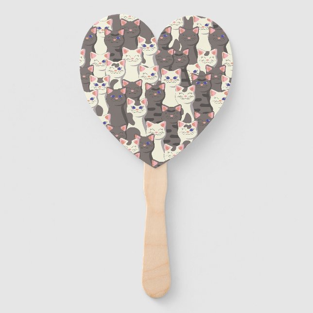 White and grey cats pattern hand fan (Front)