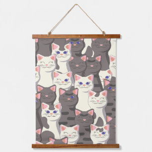 White and grey cats pattern hanging tapestry
