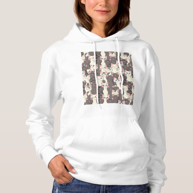 White and grey cats pattern hoodie (Front)