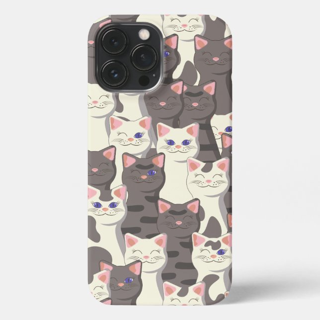 White and grey cats pattern iPhone case (Back)