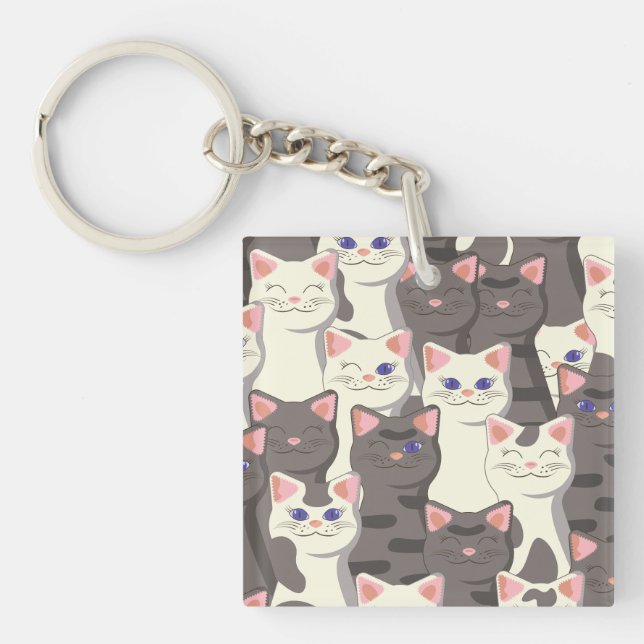 White and grey cats pattern keychain (Front)