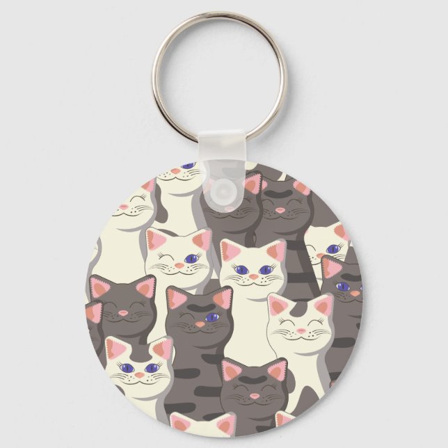 White and grey cats pattern keychain (Front)