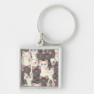 White and grey cats pattern keychain