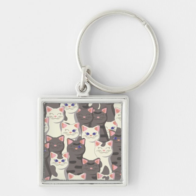 White and grey cats pattern keychain (Front)