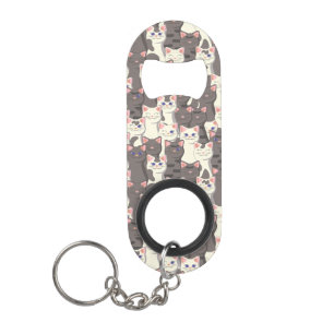 White and grey cats pattern keychain bottle opener