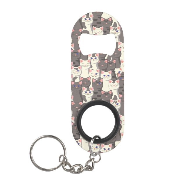 White and grey cats pattern keychain bottle opener (Front)