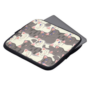 White and grey cats pattern laptop sleeve