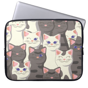 White and grey cats pattern laptop sleeve